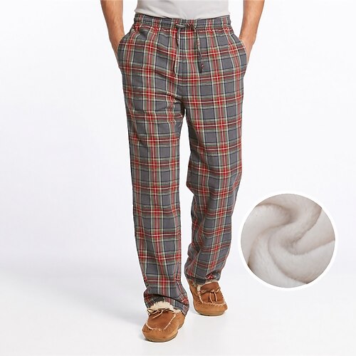 

Men's Loungewear Flannel Pajama Pants Lounge Pants Grid / Plaid Warm Soft Home Bed Spa Flannel Warm Pocket Elastic Waist Winter Blue Khaki