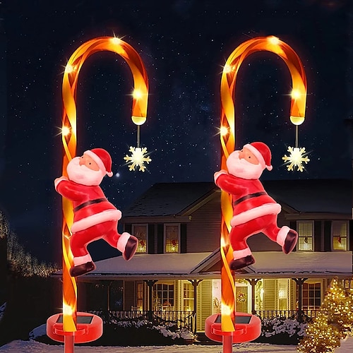 

2 Pack Christmas Candy Cane Lights Pathway Marker Outdoor Upgraded Santa Claus Solar LED Garden Lights Outdoor Waterproof Lawn Light New Year Holiday Patio Lawn Outdoor Xmas Decoration