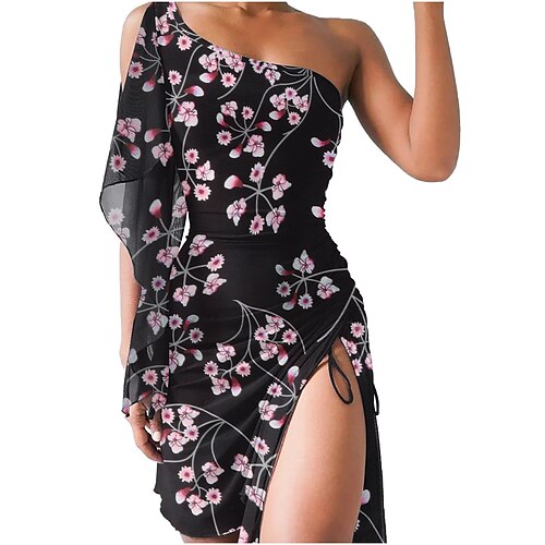 

Mujer Vestido de cambio Negro Rosa Vino Sin Mangas Gradiente de Color Estampado Otoño Primavera hombro frío Cita 2022 S M L XL 2XL
