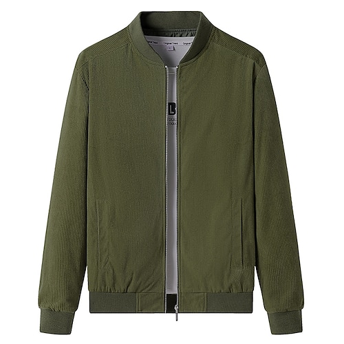 

Men's Bomber Jacket Corduroy Jacket Durable Casual / Daily Daily Wear Vacation To-Go Zipper Standing Collar Warm Ups Comfort Leisure Jacket Outerwear Solid / Plain Color Pocket Black Military Green