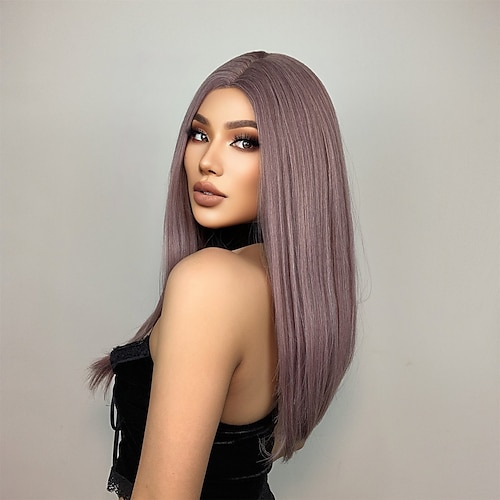 

24 Inch Synthetic Wig Women's Wig Purple Long Straight Hair With Bangs Fashion Daily Party Cosplay