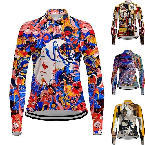 

Women's Cycling Jersey Long Sleeve Bike Jersey Top with 3 Rear Pockets Mountain Bike MTB Road Bike Cycling Breathable Quick Dry Moisture Wicking Reflective Strips Black Yellow Red Graphic Spandex