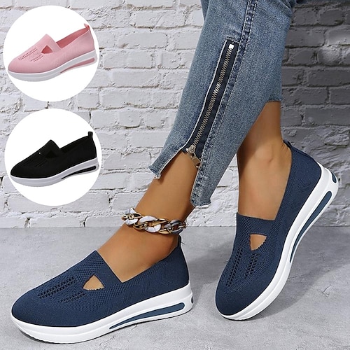 

Women's Sneakers Plus Size Flyknit Shoes Outdoor Daily Summer Flat Heel Round Toe Sporty Casual Walking Shoes Tissage Volant Loafer Color Block Solid Colored Black Rosy Pink Blue