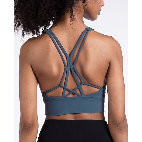 

Women's Strap Sports Bra Yoga Top Medium Support Open Back Cropped Solid Color Light Purple Black Spandex Yoga Fitness Gym Workout Sports Bra Top Sport Activewear Breathable Quick Dry Comfortable