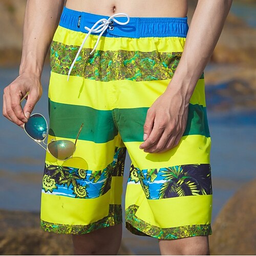 

Men's Swim Shorts Swim Trunks Board Shorts Drawstring Elastic Waist Print Tropical Comfort Breathable Knee Length Casual Daily Beach Fashion Streetwear Blue Yellow Micro-elastic