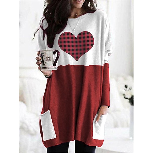 

Women's Casual Dress T Shirt Dress Tee Dress Shift Dress Mini Dress Green Red Long Sleeve Heart Pocket Winter Fall Autumn Crew Neck Christmas Loose Fit 2022 S M L XL 2XL 3XL 4XL 5XL