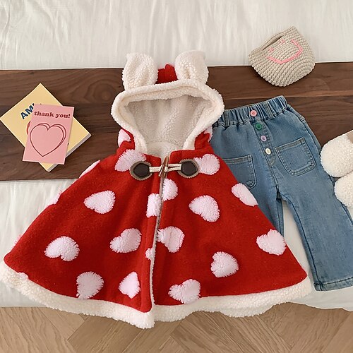 

Toddler Girls' Cape Heart Active Outdoor Coat Outerwear 3-7 Years Winter Red Brown Coffee