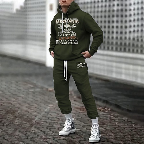 

Men's Tracksuit Sweatsuit Green Black Blue Brown Hooded Graphic Letter 2 Piece Print Sports Outdoor Sports Streetwear Hot Stamping Basic Designer Casual Winter Fall Clothing Apparel Hoodies