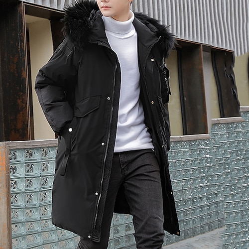 

Men's Down Jacket Winter Jacket Winter Coat Windproof Warm Date Casual Daily Office & Career Solid / Plain Color Outerwear Clothing Apparel Black White