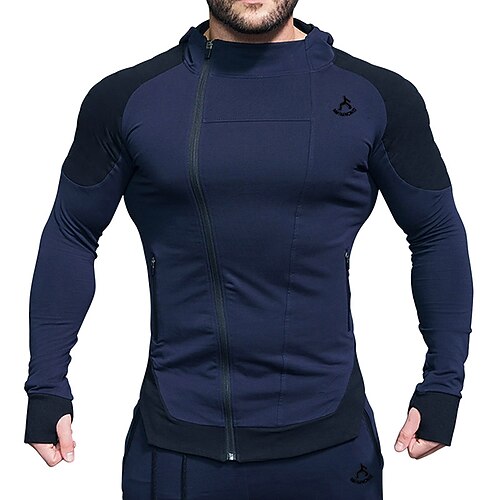 

Men's Hoodie Jacket Full Zip Zipper Pocket Long Sleeve Outerwear Athleisure Winter Cotton Thermal Warm Windproof Breathable Running Jogging Training Sportswear Activewear Patchwork Black Dark Navy