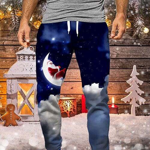 

Men's Christmas Pants Sweatpants Joggers Trousers Drawstring Elastic Waist Graphic Santa Claus Christmas Outdoor Sports Full Length Casual Daily Casual / Sporty Big and Tall Blue Micro-elastic