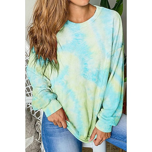 

autumn and winter popular amazon's new long-sleeved round neck tie-dye sweater t-shirt top cross-border foreign trade women's clothing