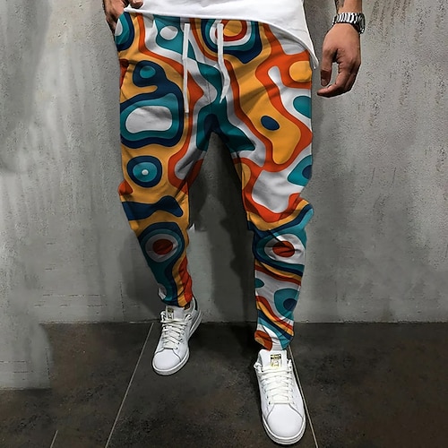 

Men's Joggers Trousers Casual Pants Drawstring Elastic Waist 3D Print Abstract Graphic Prints Comfort Casual Daily Streetwear Basic Fashion Pink Yellow Micro-elastic