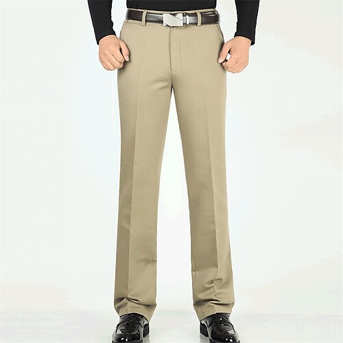 

Men's Dress Pants Trousers Pocket Solid Color Comfort Warm Business Casual Daily Cotton Blend Retro Vintage Formal Dark Khaki Black Stretchy