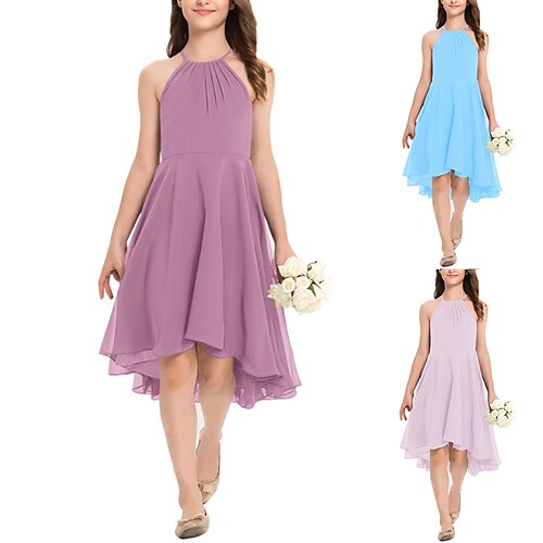 

Kids Girls' Dress Solid Color A Line Dress Above Knee Dress School Crew Neck Sleeveless Basic Dress 4-12 Years Fall Blue Purple Pink