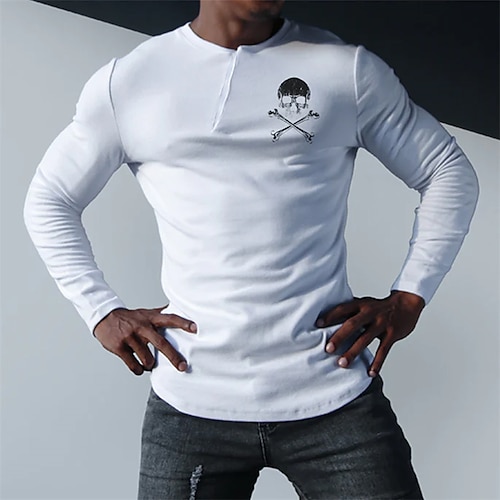 

Men's T shirt Tee Cool Shirt Long Sleeve Shirt Skull Graphic Prints Henley Hot Stamping Street Sports Long Sleeve Print Clothing Apparel Designer Basic Casual Comfortable