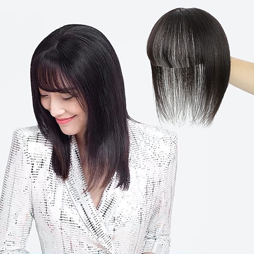 

360 Hair Toppers for Women with Bangs Upgraded Hair Topper for Thinning Hair 100% Real Human Hair Fine Plus Top Hair Pieces 10 Inch