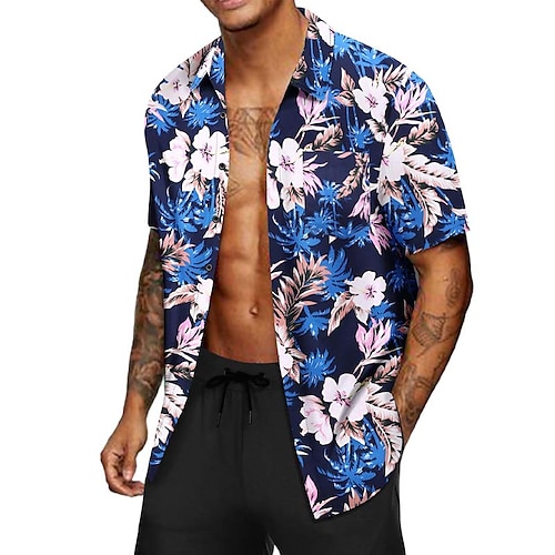 

Men's Summer Hawaiian Shirt Floral Plants Turndown Green Black Blue Red Navy Blue Outdoor Street Short Sleeves Button-Down Print Clothing Apparel Fashion Casual Soft Breathable