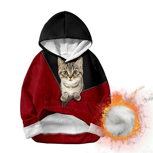 

Bambino Da ragazzo Felpa con cappuccio Maglione Animali Gatto Manica lunga Tasche Top bambini Informale Stampa 3D Felpa con cappuccio Adorabile Giornaliero Rosso Inverno 7-13 anni