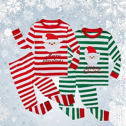 

2 Pieces Kids Boys Christmas T-shirt & Pants T-shirtSet Clothing Set Outfit Letter Santa Claus Stripe Long Sleeve Print Set Outdoor Sports Fashion Cool Winter Fall 3-12 Years Green Red