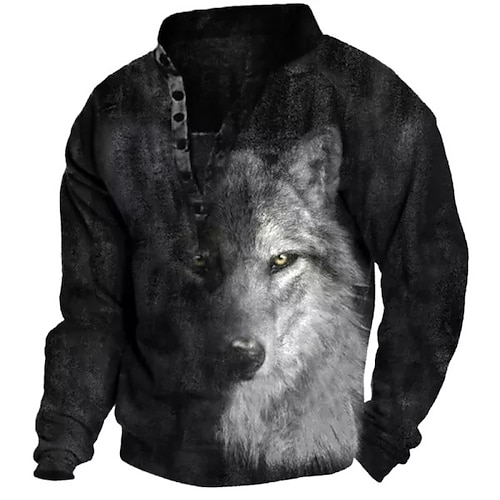 

Herre Sweatshirt bluse Sort Stående krave Dyr Ulv Grafiske tryk Trykt mønster Afslappet Daglig Sport 3D-udskrivning Gade Designer Afslappet Forår & Vinter Tøj Hættetrøjer Sweatshirts