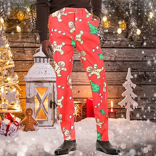 

Men's Christmas Pants Chinos Trousers Jogger Pants Print Christmas Comfort Breathable Full Length Party Casual Daily Streetwear Stylish Red Micro-elastic