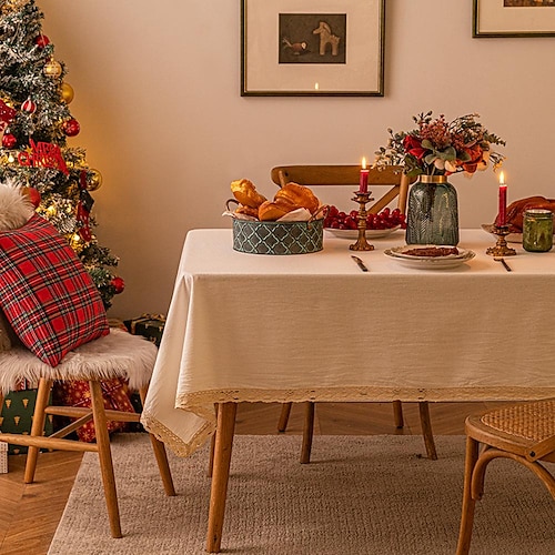 

Christmas Tablecloth Cotton Linen Tablecloths Burlap Table Cloths for Kitchen Dining Cloth Table Cloth for Rectangle Tables Coffee Lines Rectangle