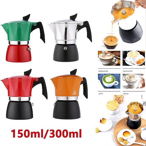 

Coffee Moka Pot Double Color-Blocking Transparent Lid Octagonal Pot Italian Coffee Pot Home Tools Kitchen Accessories