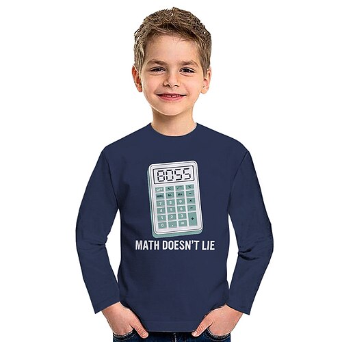 

Kids Boys T shirt Tee Letter Long Sleeve Crewneck Children Top Casual 3D Print Daily Winter Fall Blue 7-13 Years