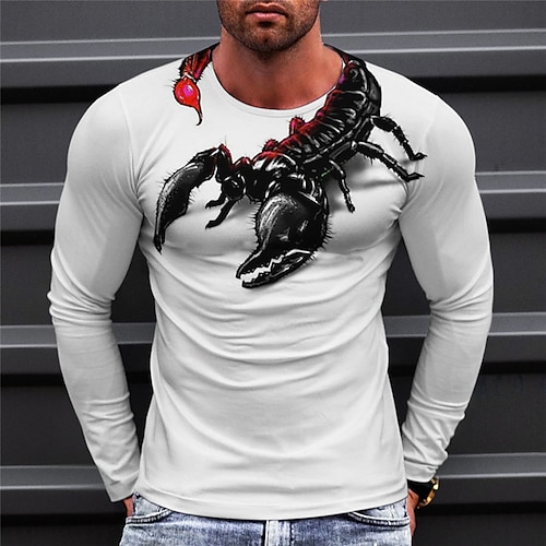 

Men's T shirt Tee Animal Graphic Prints Scorpion Crew Neck Black Gray White 3D Print Outdoor Street Long Sleeve Print Clothing Apparel Basic Sports Designer Casual