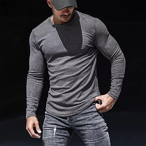 

Men's T shirt Tee Solid Color Crew Neck Black Gray White Street Sports Long Sleeve Clothing Apparel Basic Designer Casual Comfortable