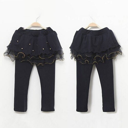 

Kids Girls' Leggings Solid Color Cute School 7-13 Years Winter Navy Blue Coffee / Fall
