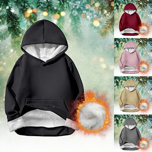 

Kids Boys Fleece Hoodie Pullover Keep Warm Solid Color Long Sleeve Pocket Children Top Casual Fleece Hoodie Basic Daily Green Black Pink Winter 7-13 Years