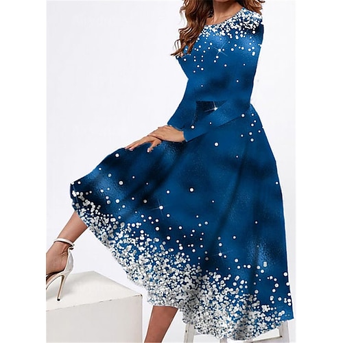 

Women's Casual Dress Swing Dress Midi Dress Royal Blue Long Sleeve Snowflake Pocket Winter Fall Spring Crew Neck Fashion Christmas Daily Weekend 2022 S M L XL XXL 3XL