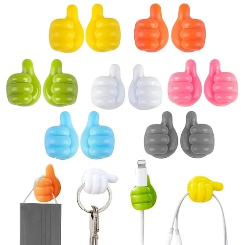 

20Pcs Self-Adhesive Wall Decoration Hook Creative Silicone Thumb Key Hanger Hook Home/Office Data Cable Clip Wire Desk Organizer