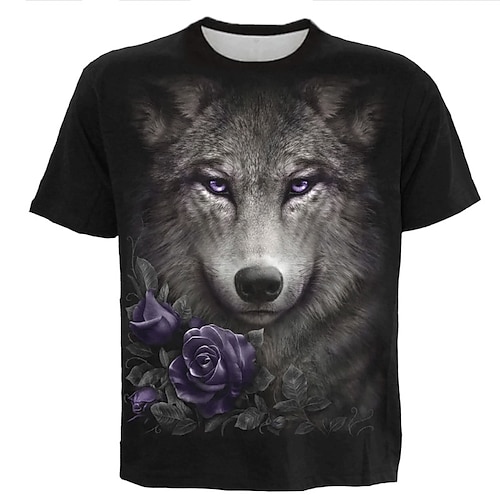 

Men's T shirt Tee Wolf Graphic Prints Crew Neck Dark Gray 3D Print Outdoor Street Short Sleeve Print Clothing Apparel Vintage Sports Designer Casual