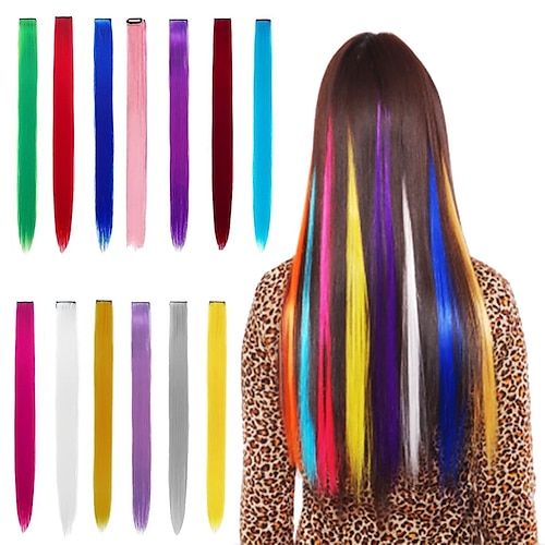 

Hair Extension Clips 13pcs in 13 Mixed Colors 20 Inch Straight Hair Synthetic Fiber Hairpieces for Party