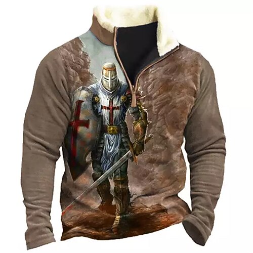 

Men's Zip Up Sweatshirt Pullover Brown Coffee Gray Half Zip Graphic Prints Zipper Print Daily Sports Going out 3D Print Basic Casual Thin fleece Winter Clothing Apparel Knight Hoodies Sweatshirts