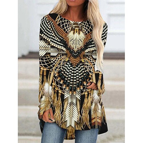 

Ethnic feather Masquerade T-shirt Women's Christmas Christmas Carnival Masquerade Adults' Christmas Vacation Polyester Top