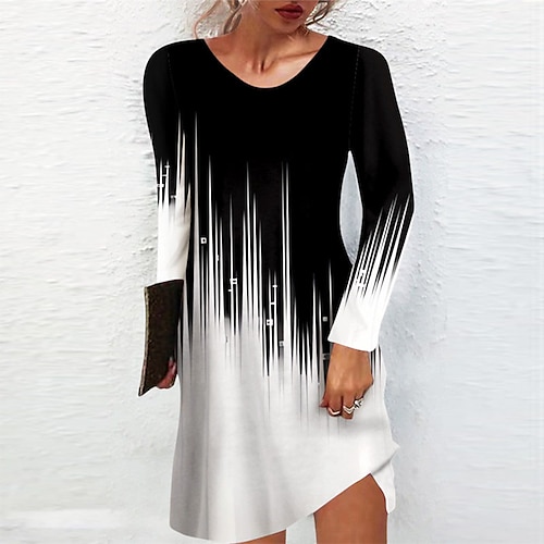 

Women's Casual Dress T Shirt Dress Tee Dress Shift Dress Mini Dress Black Long Sleeve Ombre Pocket Winter Fall Spring Crew Neck Fashion Daily 2022 S M L XL XXL 3XL