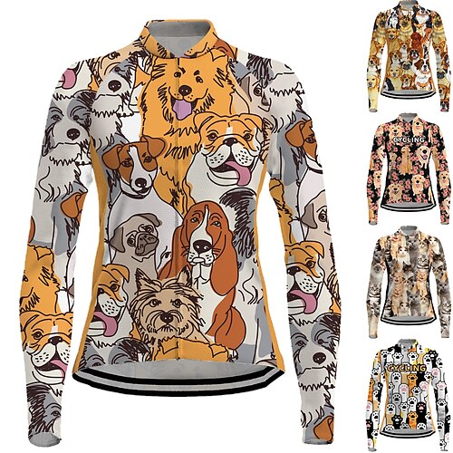 

Women's Cycling Jersey Long Sleeve Bike Jersey Top with 3 Rear Pockets Mountain Bike MTB Road Bike Cycling Breathable Quick Dry Moisture Wicking Reflective Strips Yellow Rosy Pink Khaki Dog Spandex