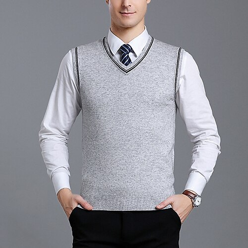 

Herre Sweater vest Uldtrøje Pullover trøje Rillet Strikke Strikket Helfarve V-hals Moderne Moderne Arbejde Dagligdagstøj Tøj Ærmeløs Forår & Vinter Sort Lysegrå M L XL