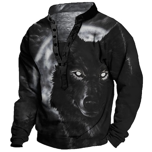 

Men's Sweatshirt Pullover Green Black Blue Wine Standing Collar Animal Wolf Graphic Prints Print Casual Daily Sports 3D Print Streetwear Designer Casual Spring & Fall Clothing Apparel Hoodies