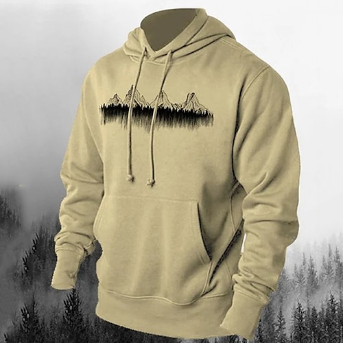 

Men's Pullover Hoodie Sweatshirt Khaki Hooded Graphic Prints Print Daily Sports 3D Print Basic Streetwear Designer Spring & Fall Clothing Apparel Mountain Hoodies Sweatshirts