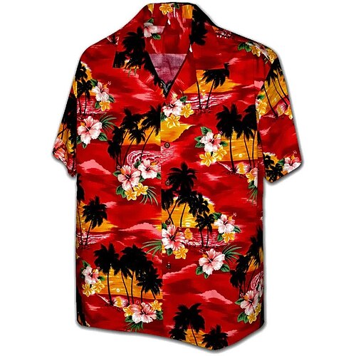 

Men's Shirt Floral Graphic Prints Turndown Yellow Red Navy Blue 3D Print Outdoor Street Short Sleeve Button-Down Print Clothing Apparel Tropical Fashion Hawaiian Soft