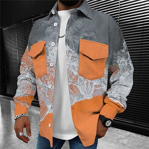 

Men's Coat Warm Sports & Outdoor Single Breasted Graphic Prints Beach 3D Printed Graphic Turndown Sports Jacket Outerwear Long Sleeve Pocket Fall & Winter