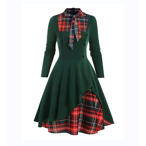 

Women's Casual Dress Swing Dress Long Dress Maxi Dress Green Long Sleeve Plaid Button Winter Fall Autumn Stand Collar Modern Weekend 2022 S M L XL XXL 3XL