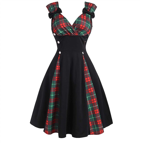 

Women's Casual Dress Swing Dress Vintage Dress Mini Dress Red Gray Sleeveless Plaid Backless Spring Summer V Neck Vintage Daily Fall Dress 2022 S M L XL 2XL 3XL