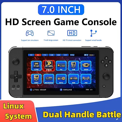 

X70 2022 New Retro Handheld Game Console 7.0 Inch HD Screen 64G 6000 Games Extension Controller HD Output Retro Video Game Console With Two Wireless Handle Battle