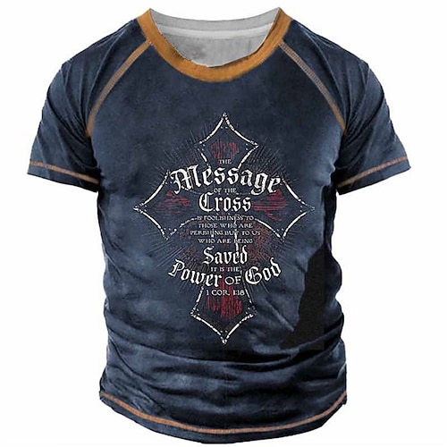 

Men's T shirt Tee Letter Graphic Prints Crew Neck Blue Army Green Dark Gray Red 3D Print Outdoor Street Short Sleeve Patchwork Print Clothing Apparel Sports Designer Casual